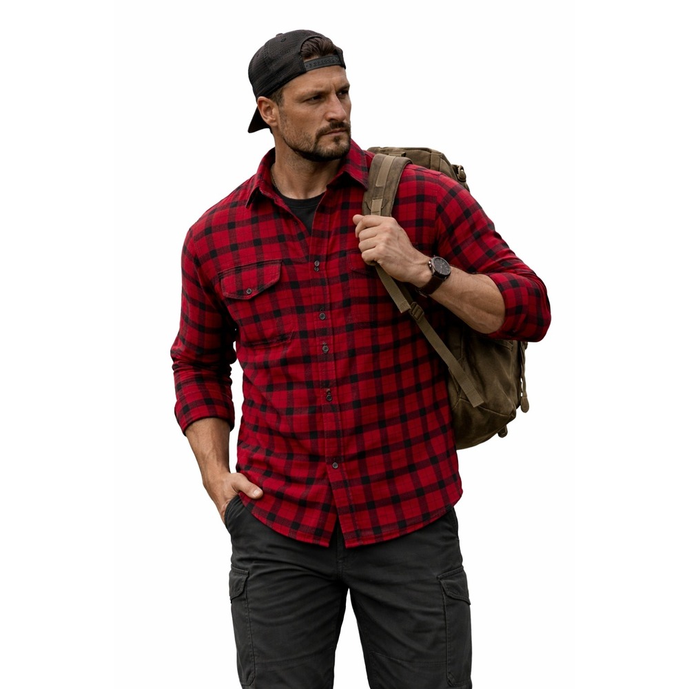 FILSON Alaskan Guide Flannel Shirt Red Black Plaid Size L
